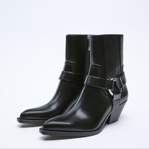 Zara Black Heeled Cowboy Ankle Boots
